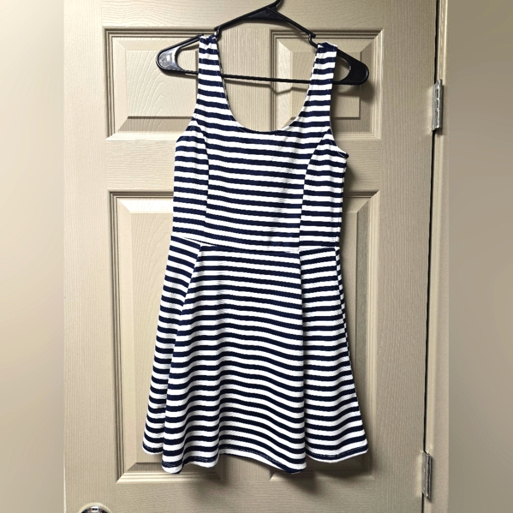 Blue and white skater dress